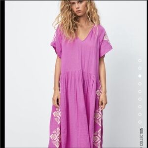 Zara Pink Midi Sundress with Dolman Sleeves and V-Neck